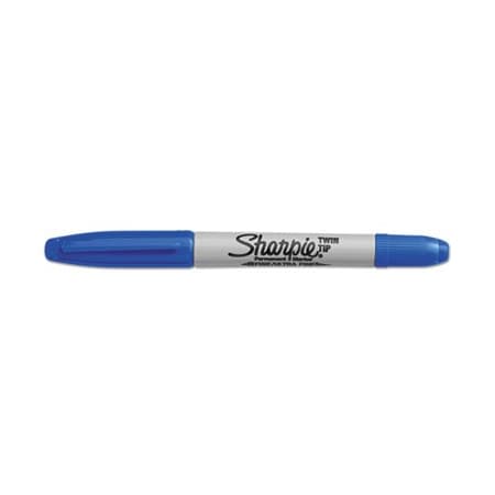 Dymo Sharpie, TWIN-TIP PERMANENT MARKER, FINE/EXTRA-FINE BULLET TIP, BLUE, DOZEN 32003